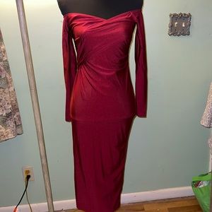 Off the shoulder or on the shoulder midi crossover dress